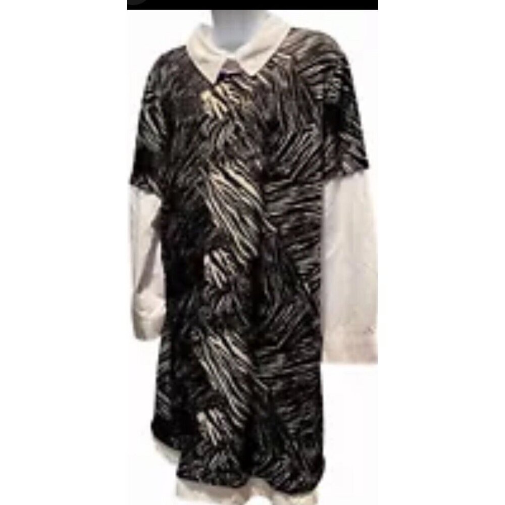 Robert Louis Knit Dress XL Layered Look Long Sleeve Collared Animal Print Knee